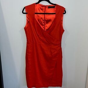 Red linen David Lawrence faux wrap dress